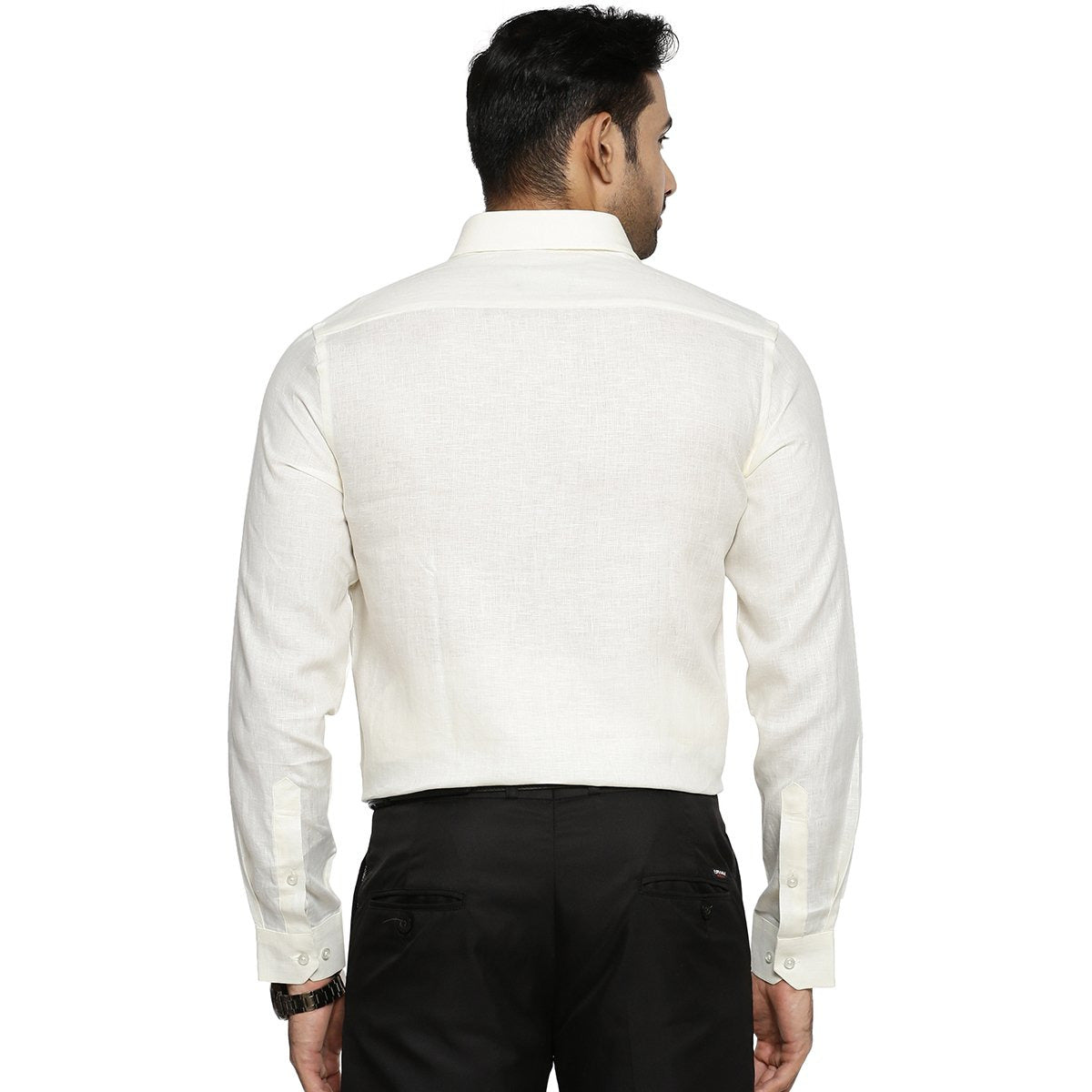 Linen Park 5605C Full Sleeve Shirt - Cream (4362317004847)-Back view