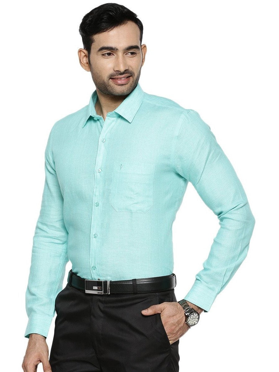 Mens Pure Linen Full Sleeves Shirt Light Blue-Front view