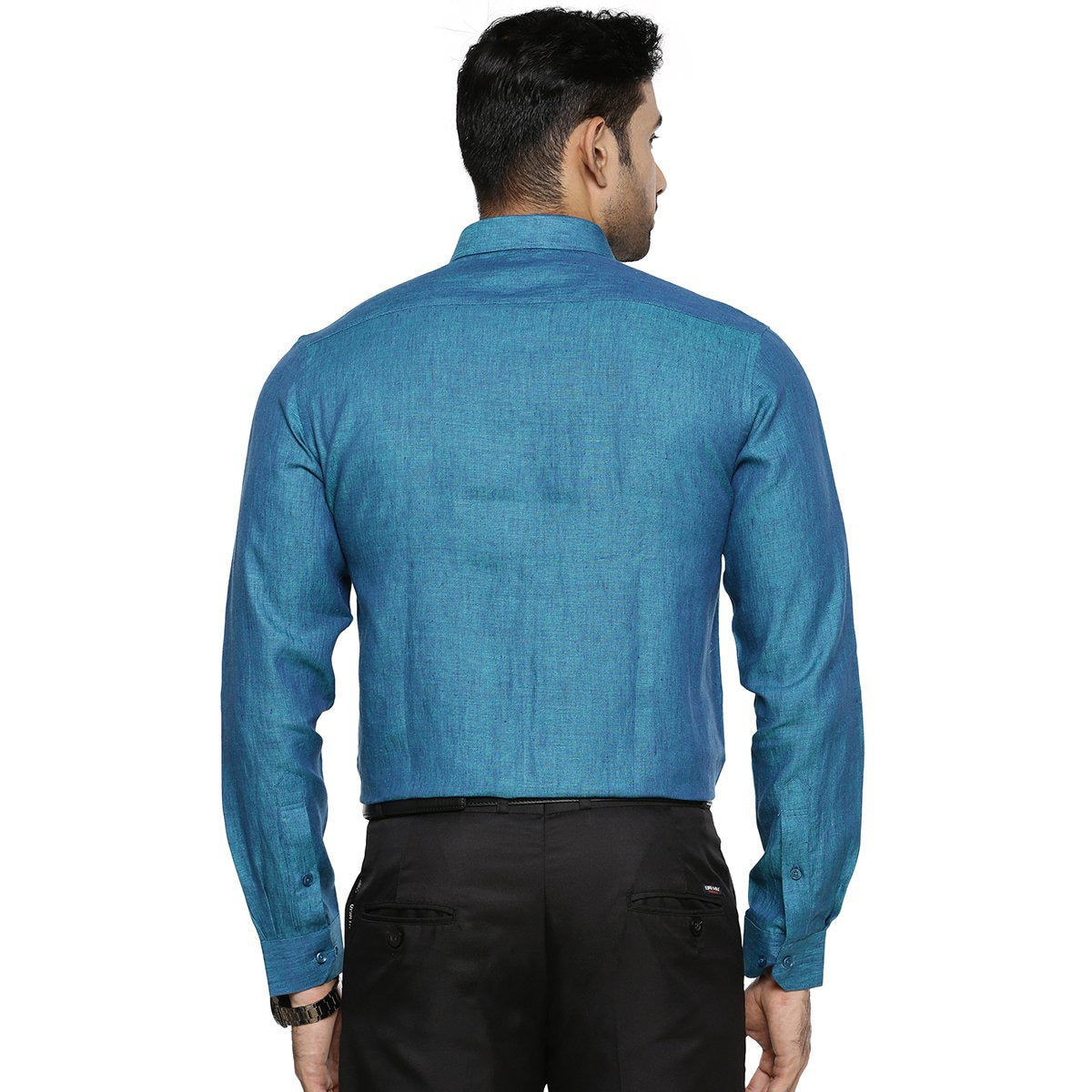 Linen Park 5605C Full Sleeve Shirt - Prussian Blue (4362344693807)-Back view