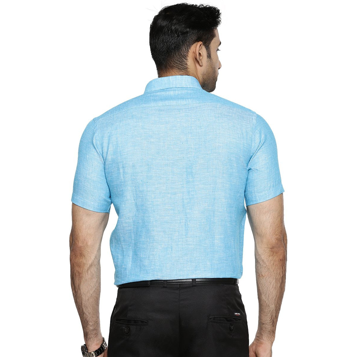 Linen Park 5605C Half Sleeve Shirt - Blue (4360807776303)-Back view