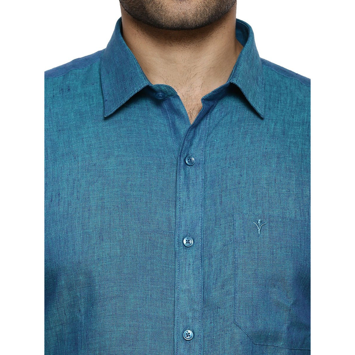 Linen Park 5605C Half Sleeve Shirt - Prussian Blue (4407761141807)-Zoom view