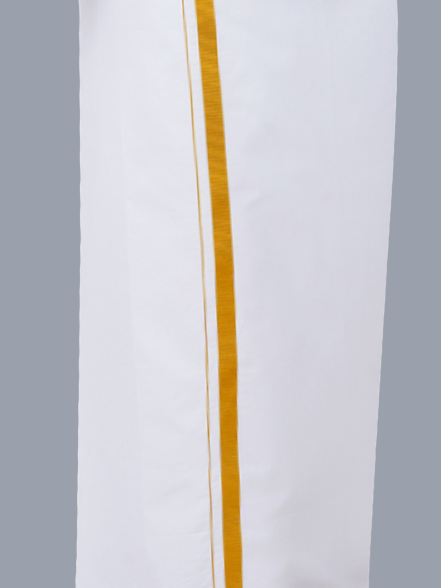 Mens Pure Cotton White Full Sleeves Shirt with 3/4'' Gold Jari Single Dhoti Combo-Bottom view