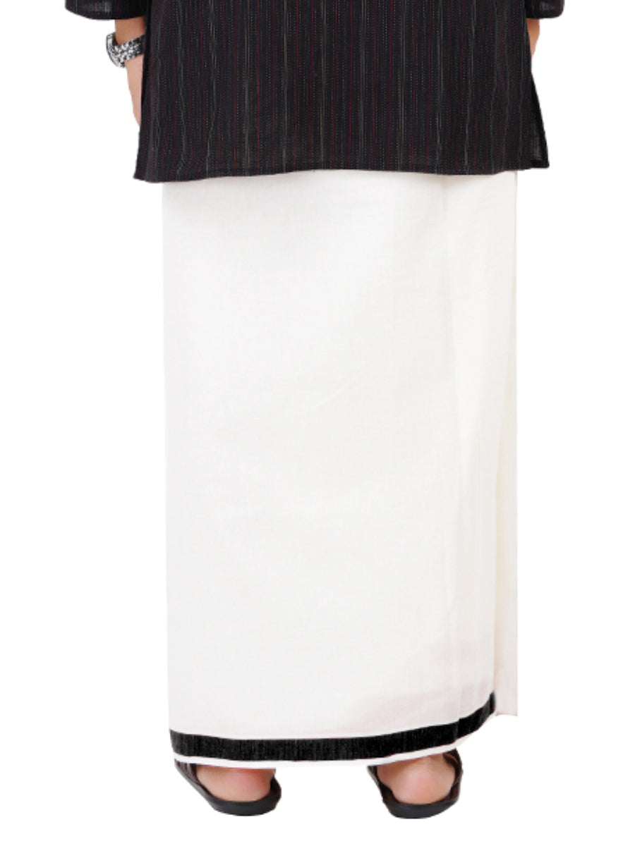Mens Double Dhoti White with Fancy Border Anchor Special Black-Back view