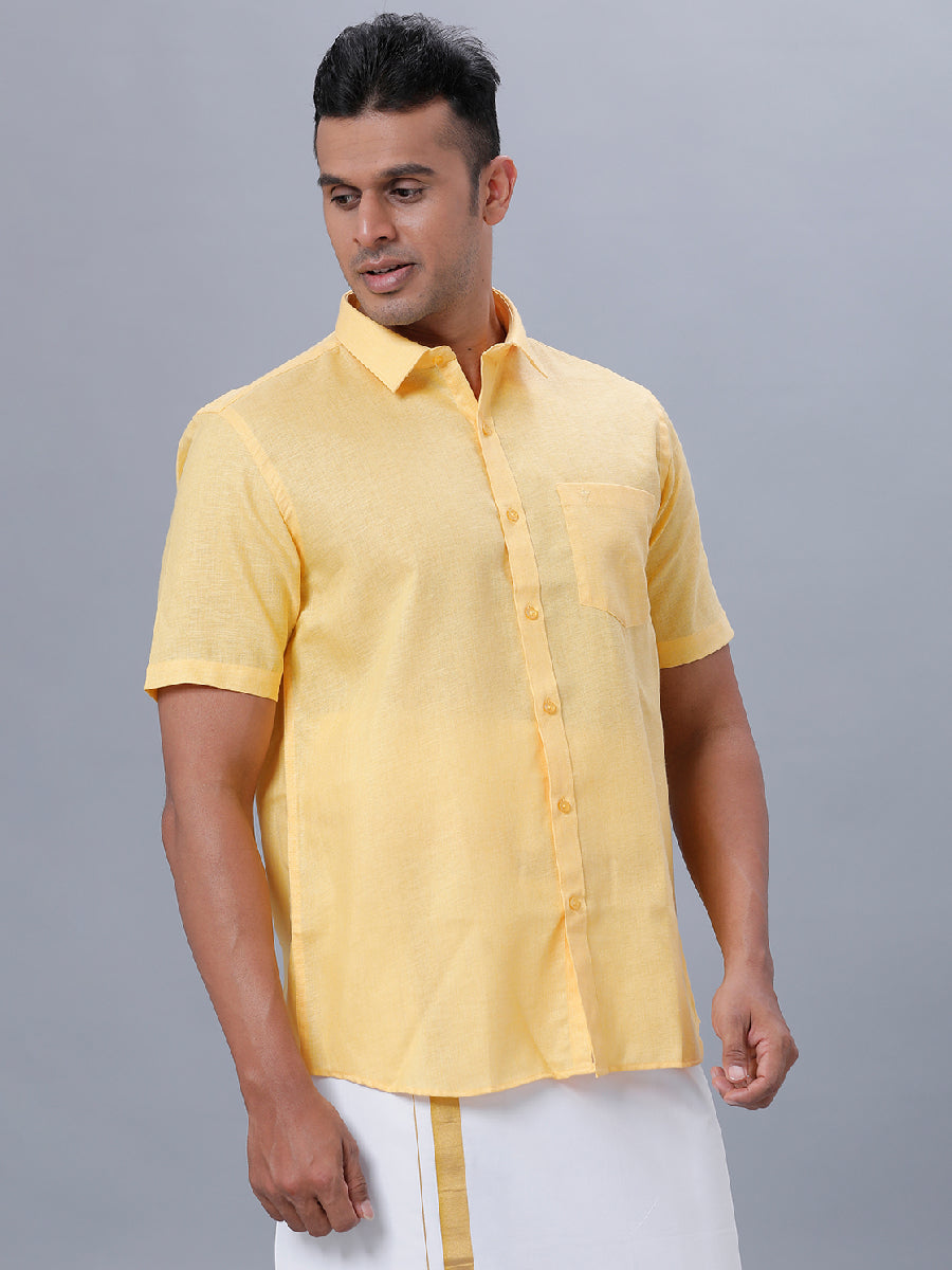 Mens Formal Shirt Half Sleeves Yellow T26 TB4-Side view