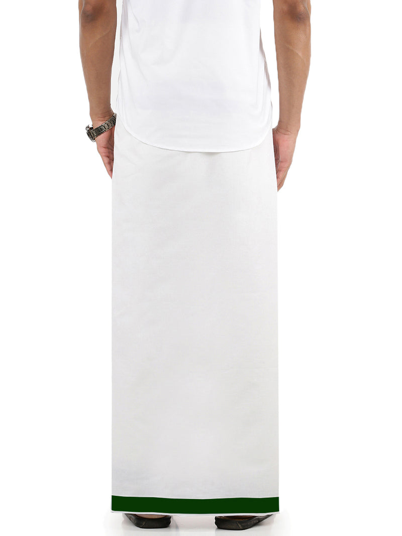 Mens Double Dhoti White with Fancy Border Ozone Spl Green