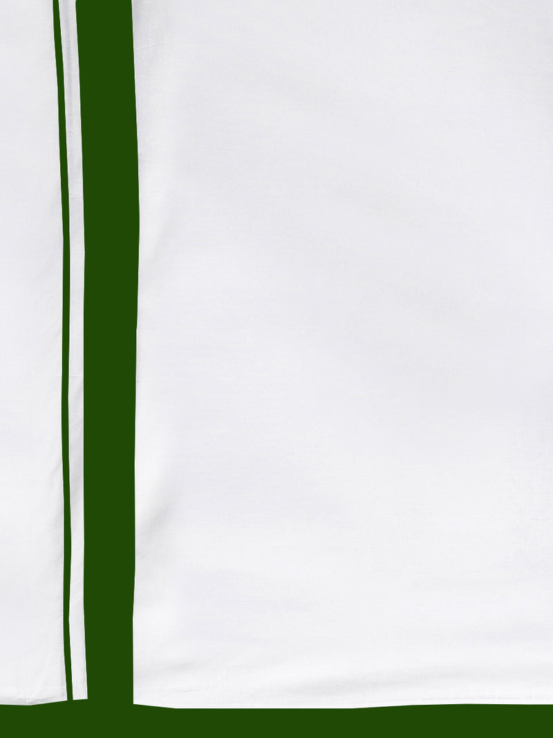 Mens Double Dhoti White with Fancy Border Ozone Spl Green