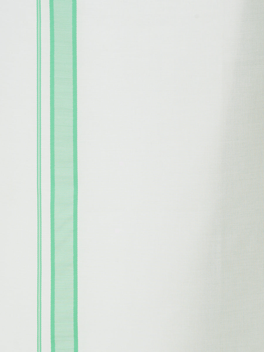 Mens Single Dhoti White with Fancy Border Yuga Plain Light Green-Zoom view