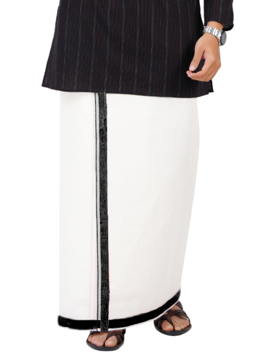 Mens Double Dhoti White with Fancy Border Anchor Special Black
