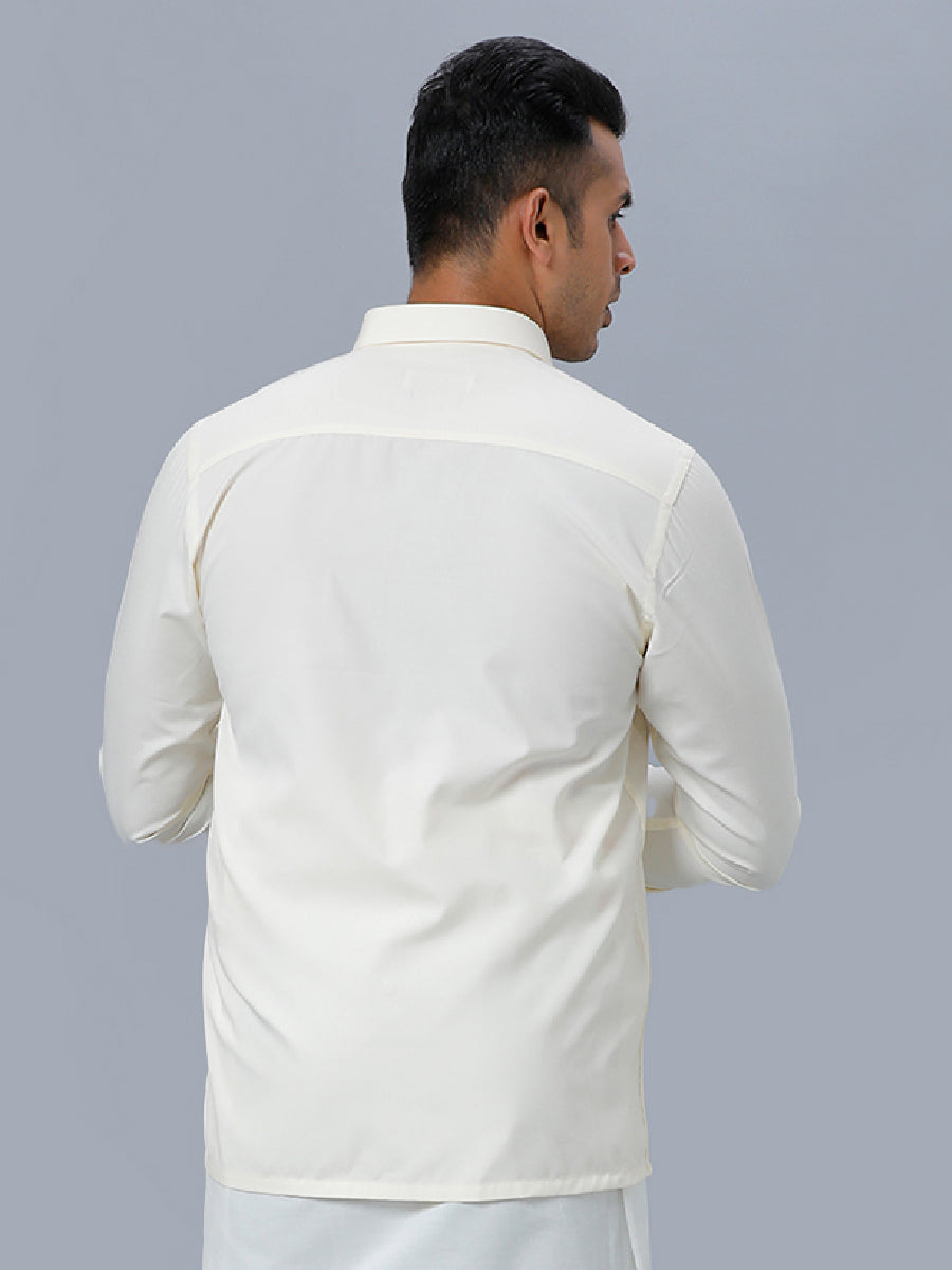 Mens Cotton Cream Shirt Full Sleeves Manavalan-Back view