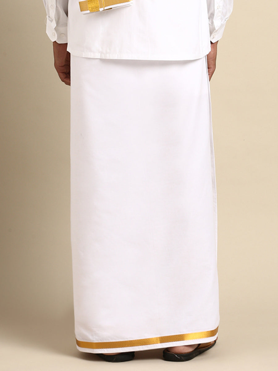 Mens Readymade Double Dhoti White with Gold Jari Border 708-Back view