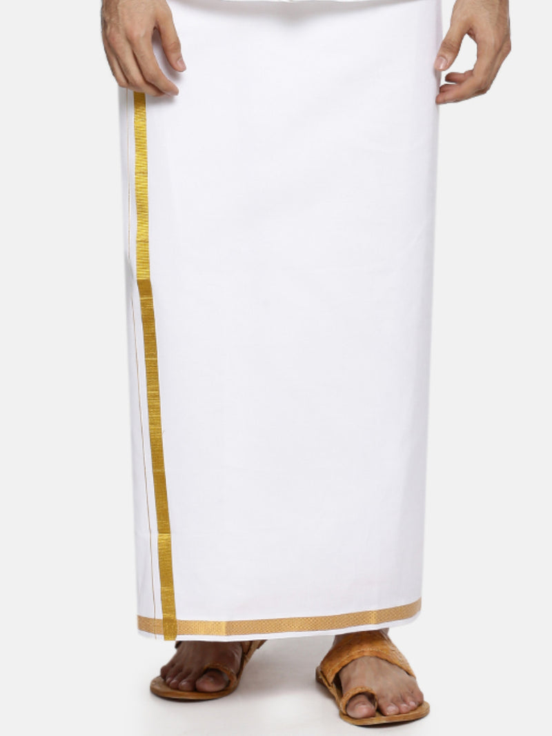Silk Look Fancy Colour Half Sleeves White Shirt with Jari Dhoti Combo