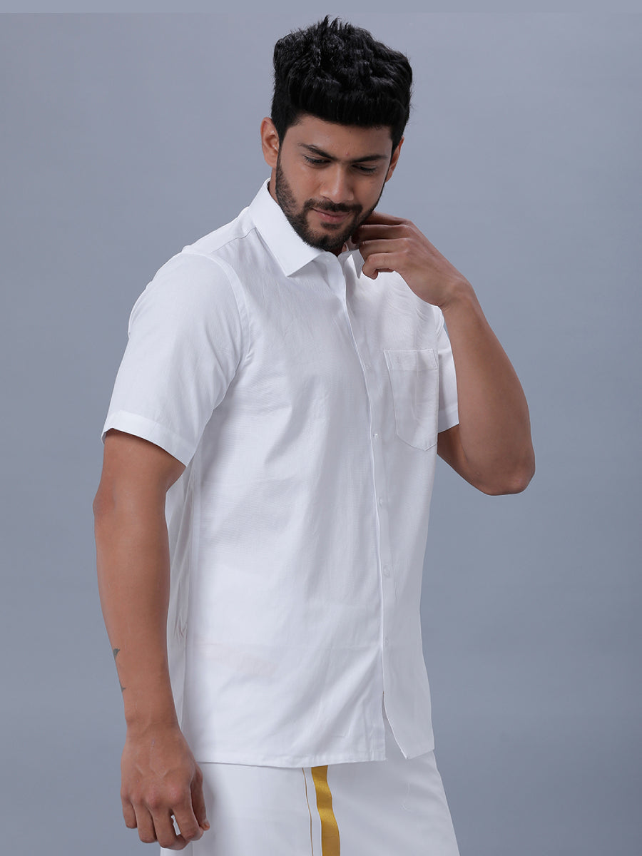 Mens Cotton White Half Sleeves Shirt Celebrity White 34 -Side alternative view