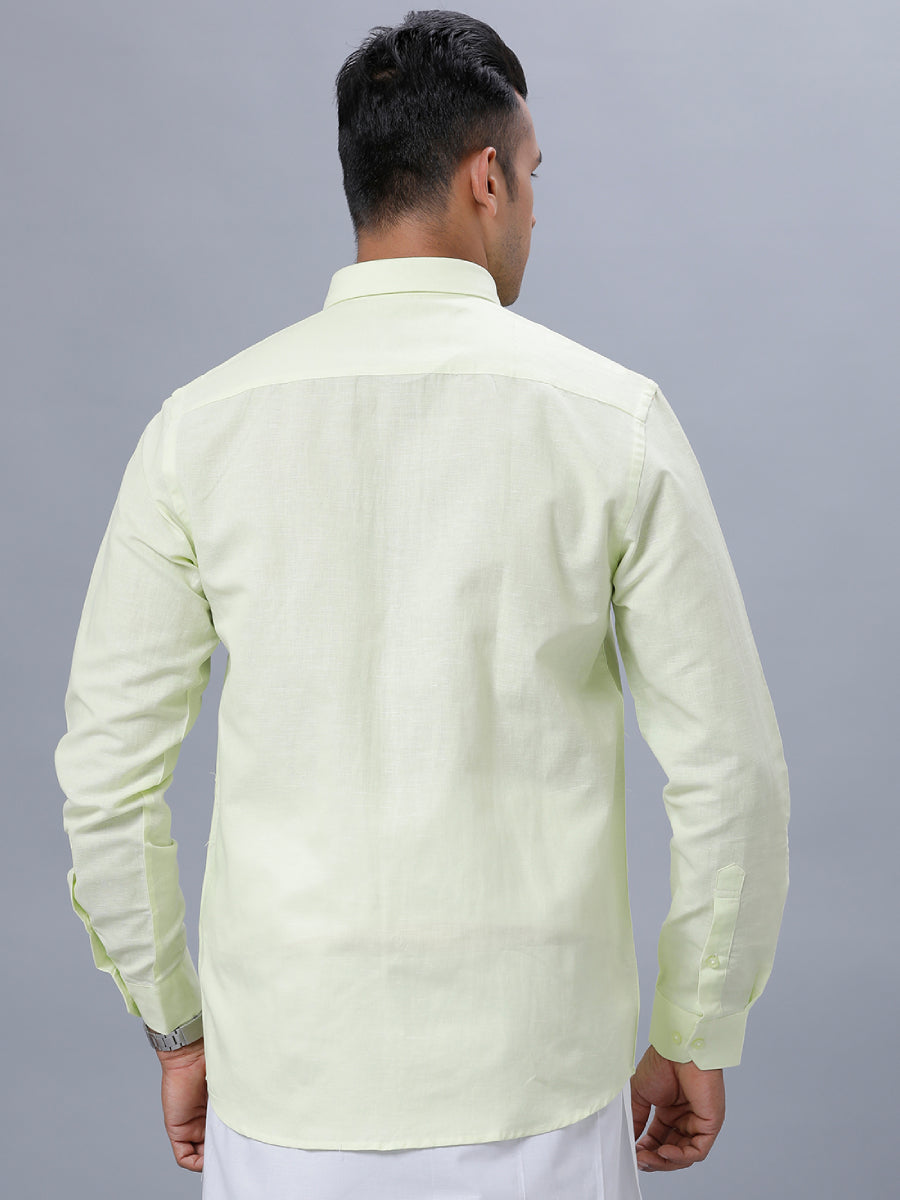 Mens Linen Cotton Formal Shirt Full Sleeves Light Green LF3-Back view
