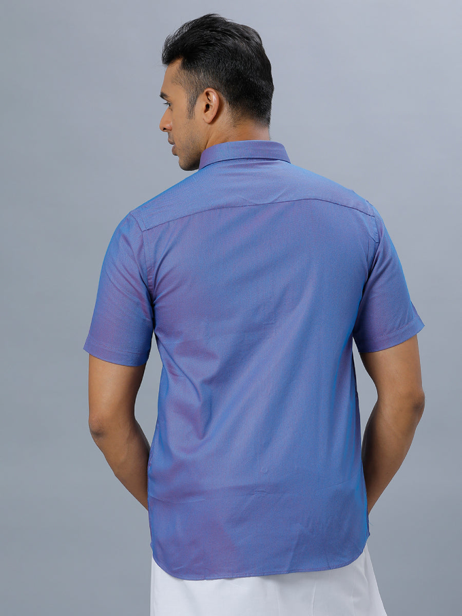 Mens Formal Shirt Half Sleeves Bright Purple T30 TF1-Back view