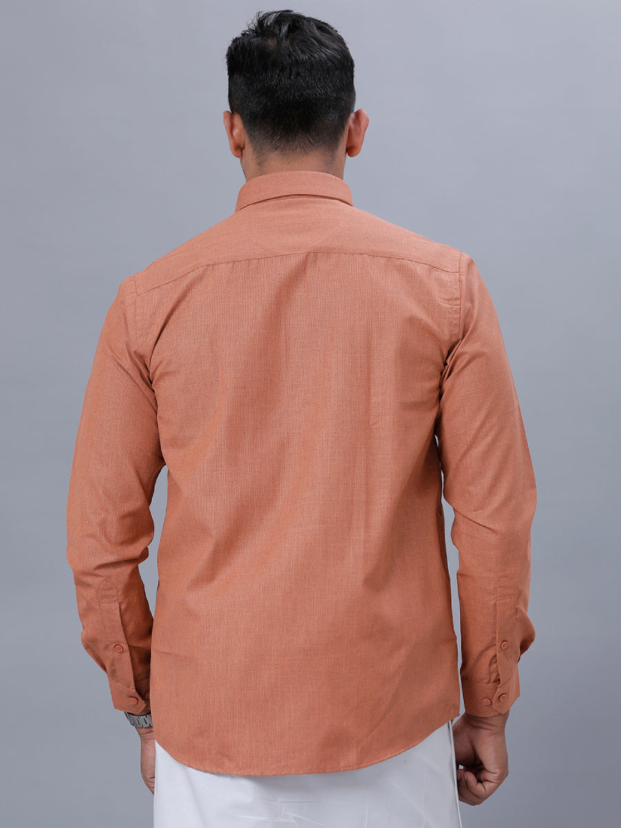 Mens Cotton Formal Shirt Full Sleeves Brown T1 GC18-Back view