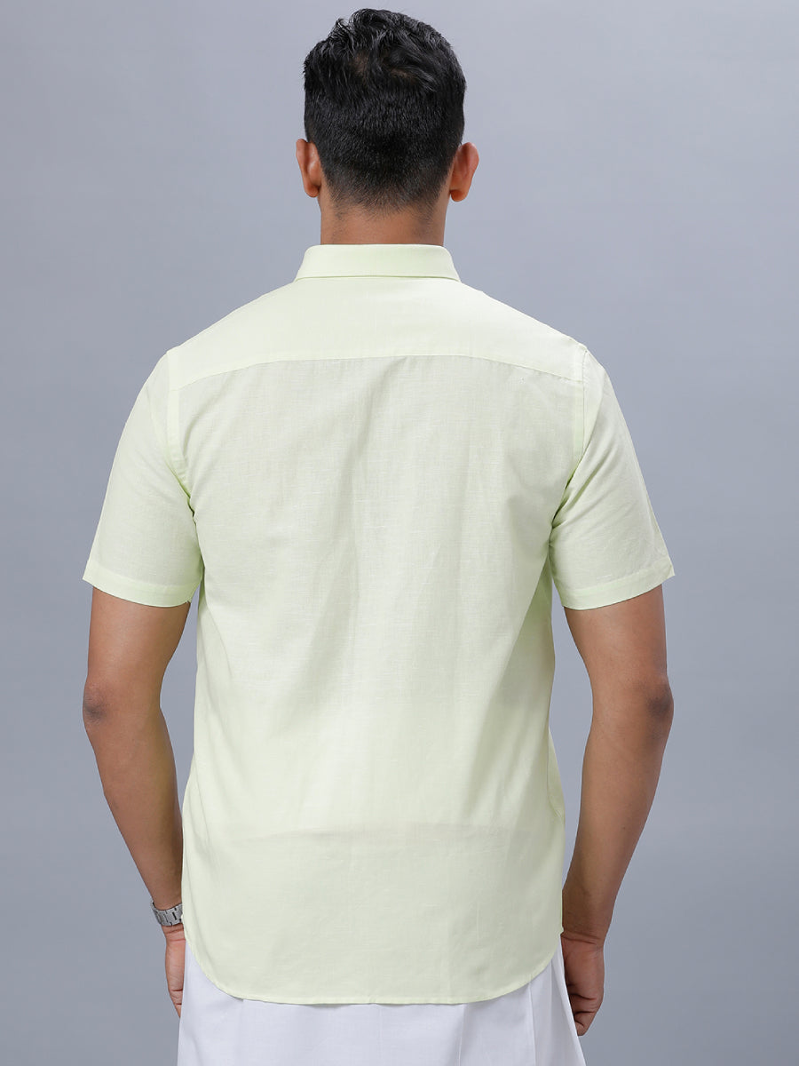 Mens Linen Cotton Formal Shirt Half Sleeves Light Green LF3-Back view