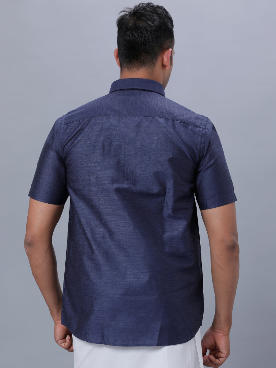 Mens Formal Shirt Half Sleeves Deep Blue T29 TE5-Back view