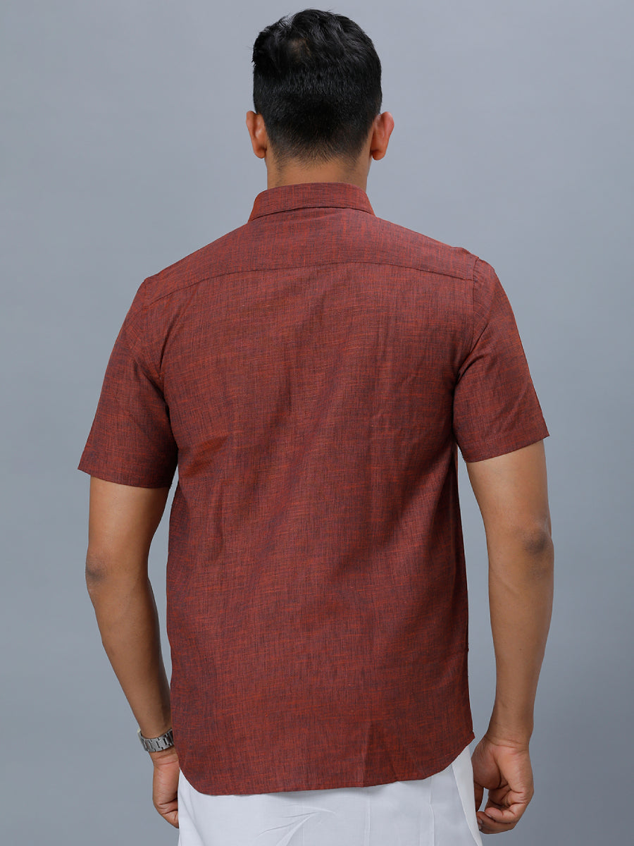 Mens Cotton Blended Formal Shirt Half Sleeves Maroon T12 CK10-Back view