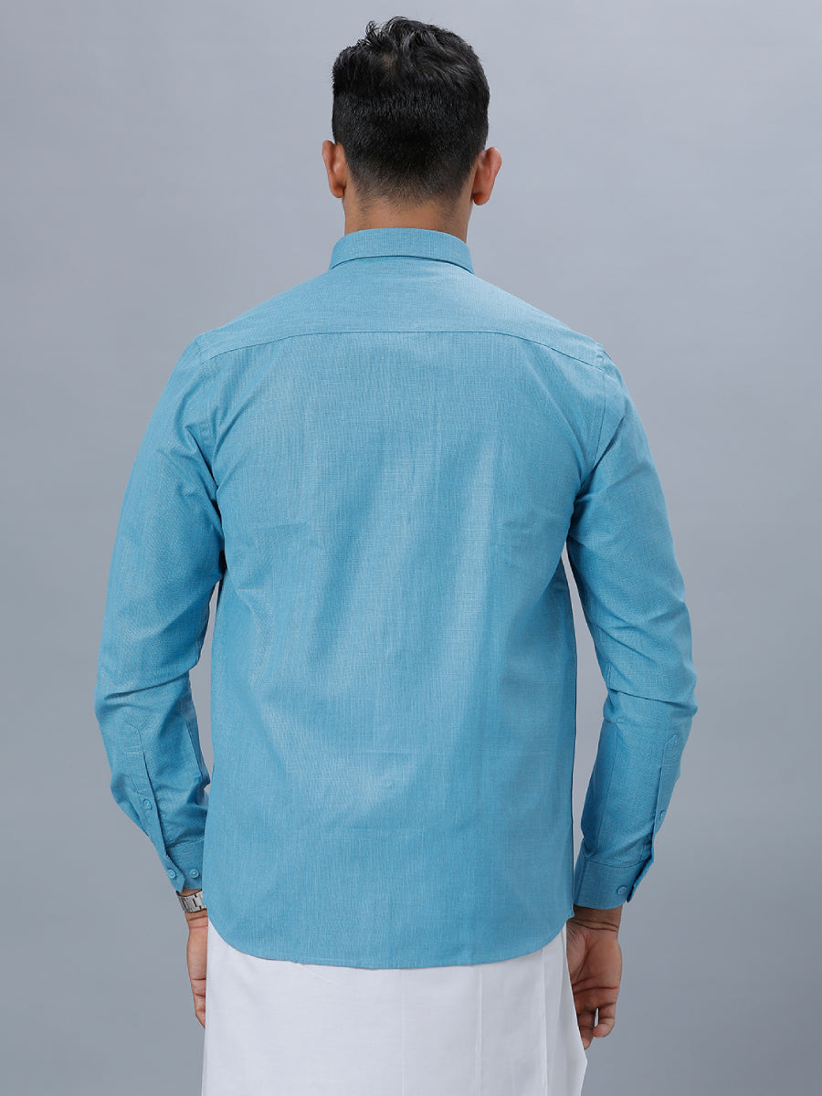 Mens Cotton Formal Full Sleeves Blue Shirt T1 GC14-Back view