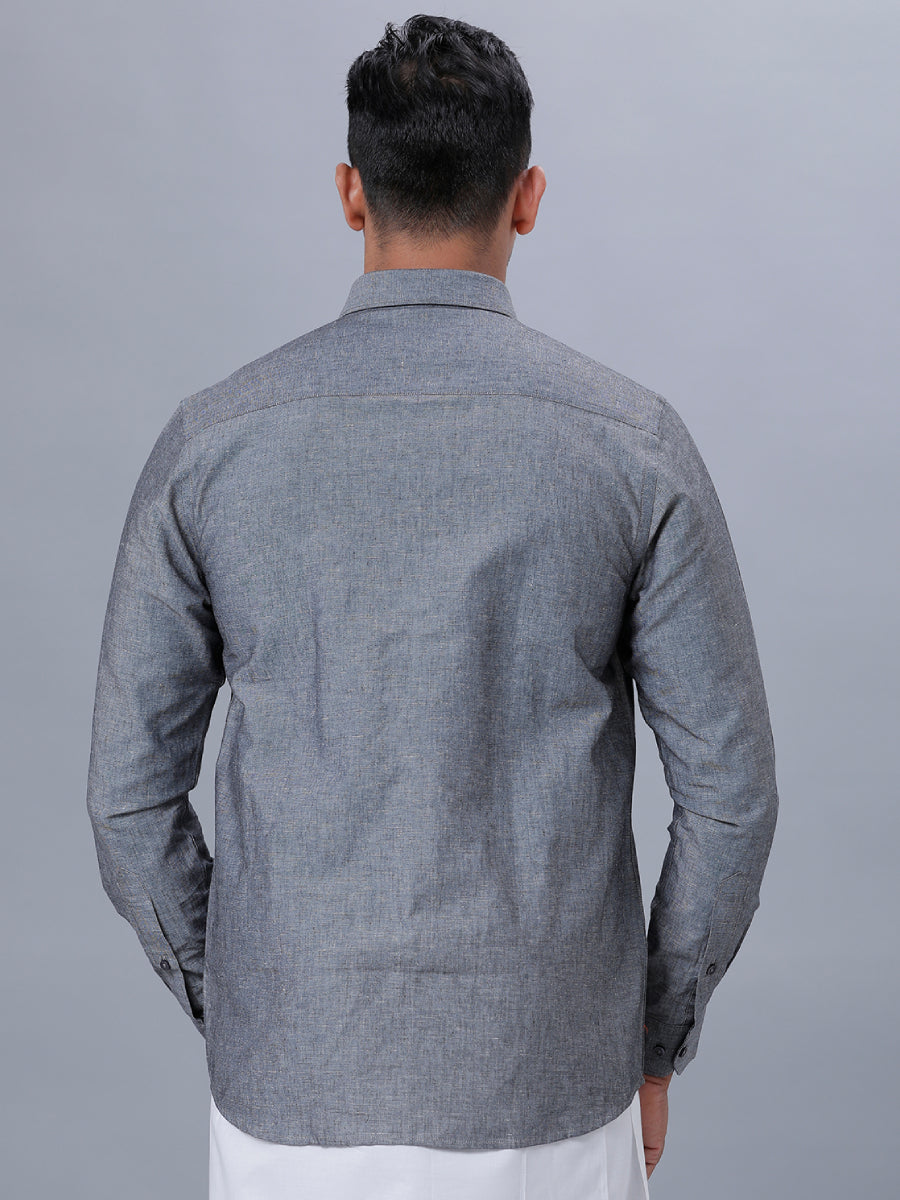 Mens Linen Cotton Formal Shirt Full Sleeves Grey LF7-Back view