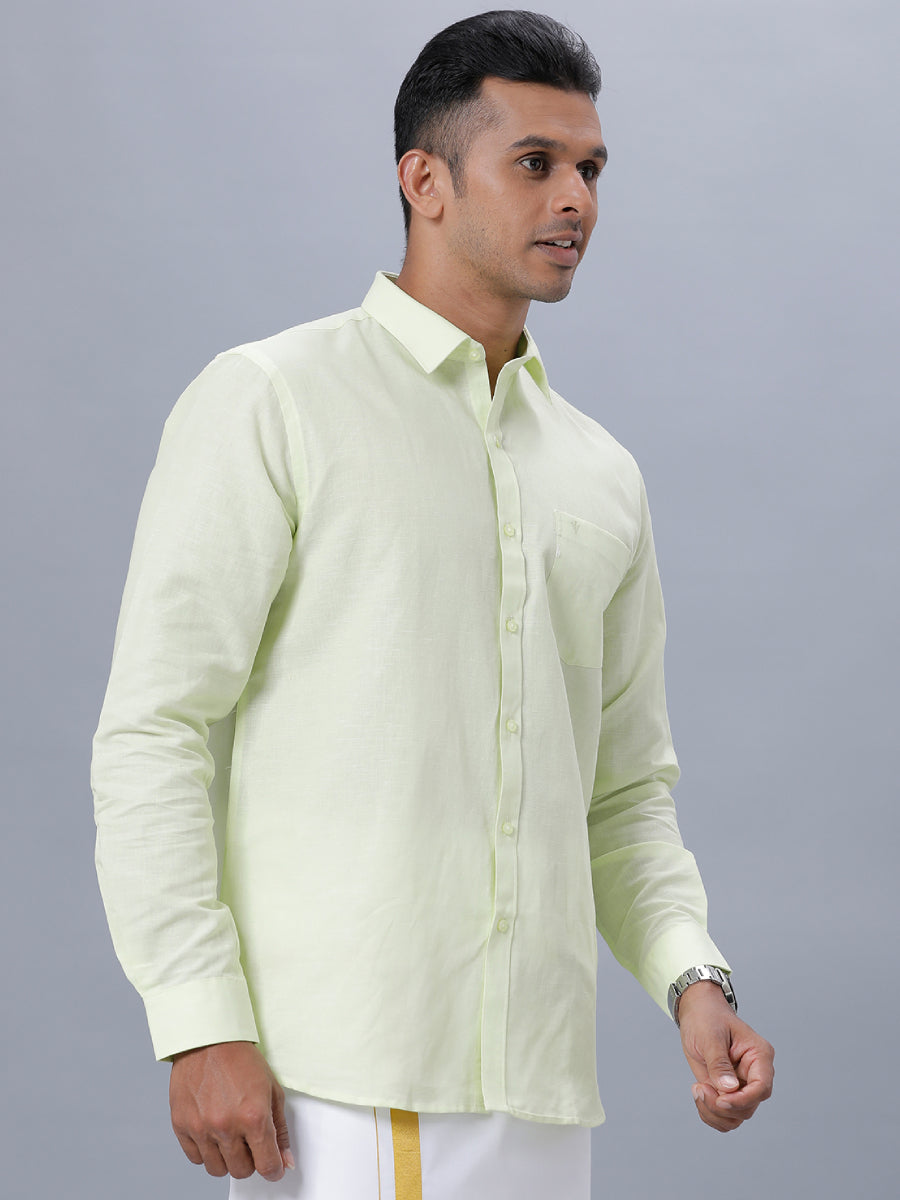 Mens Linen Cotton Formal Shirt Full Sleeves Light Green LF3-Side view