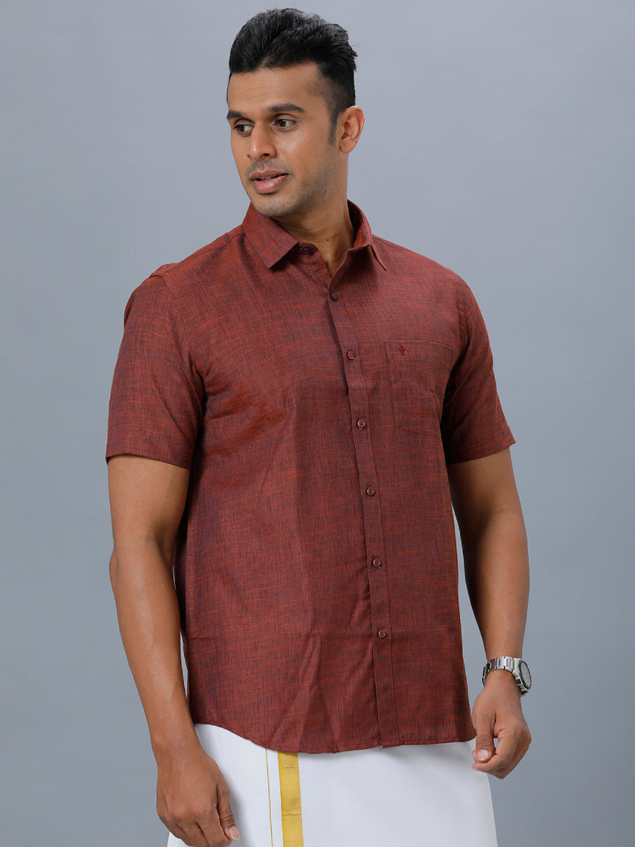 Mens Cotton Blended Formal Shirt Half Sleeves Maroon T12 CK10-Side view