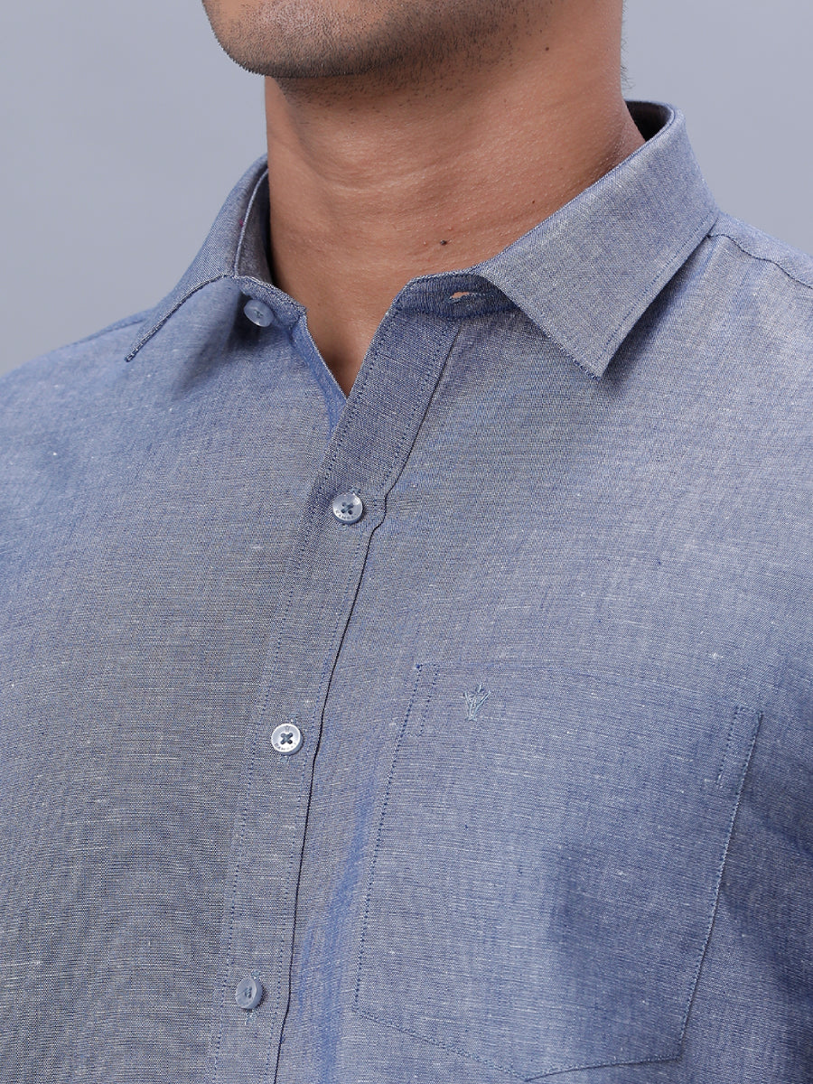 Mens Linen Cotton Formal Shirt Half Sleeves Grey Blue LF6-Zoom view