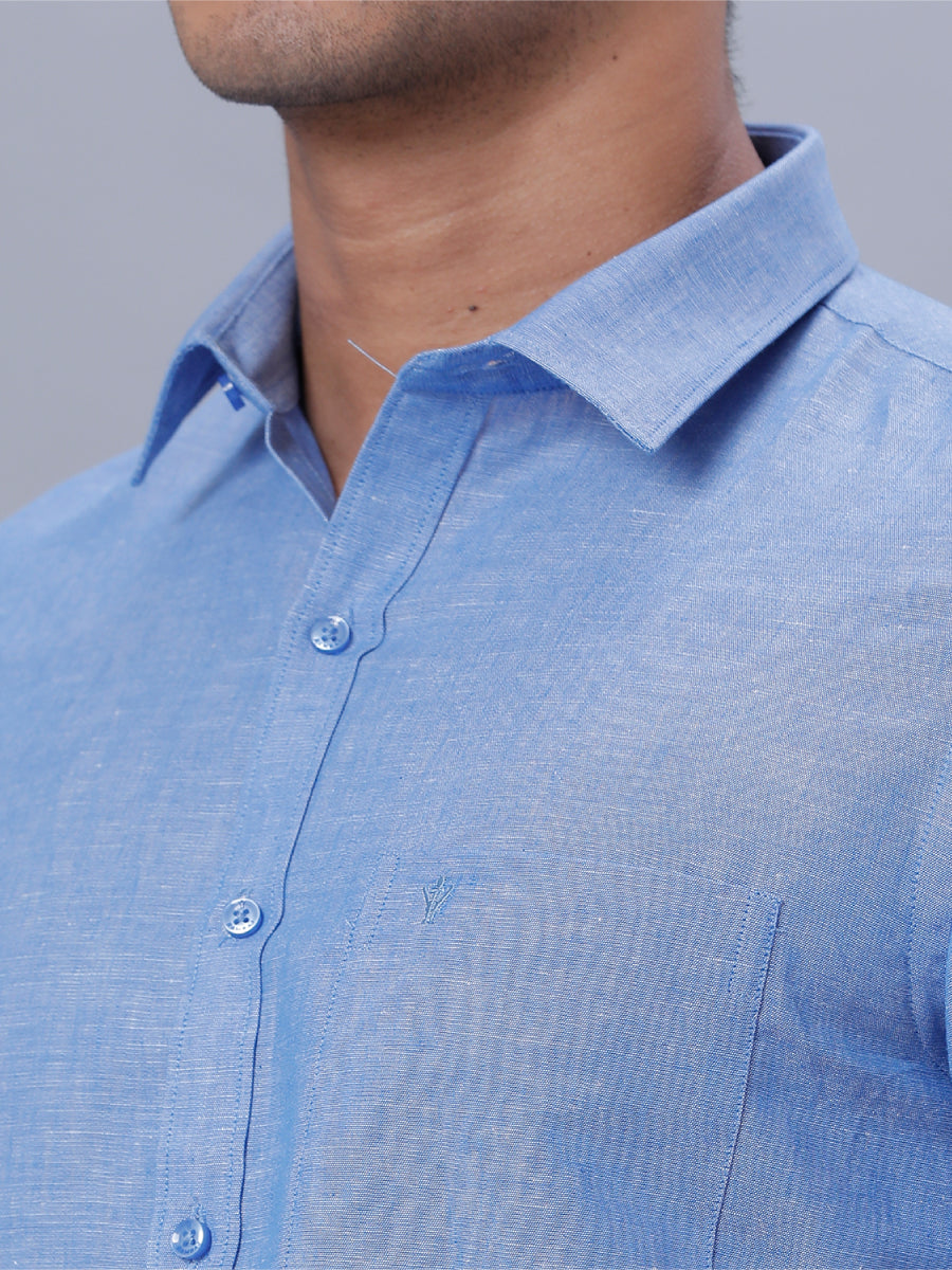 Mens Linen Cotton Formal Shirt Half Sleeves Blue LF40-Zoom view
