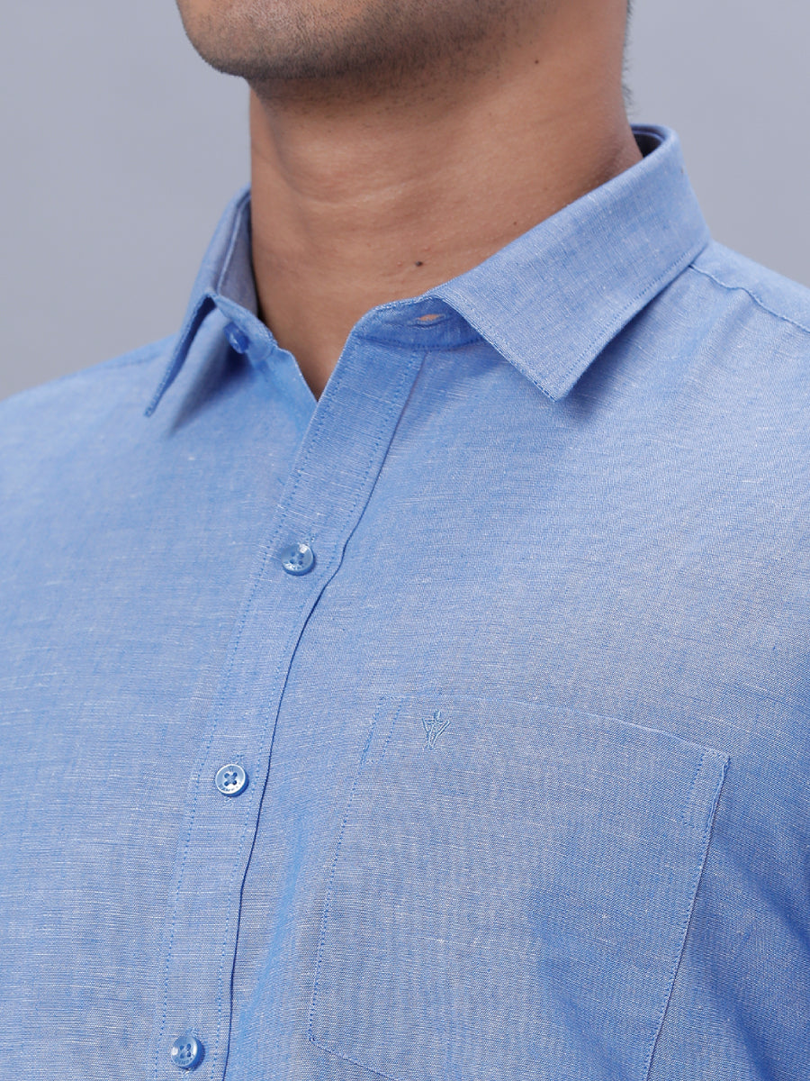 Mens Linen Cotton Formal Full Sleeves Blue Shirt LF4
