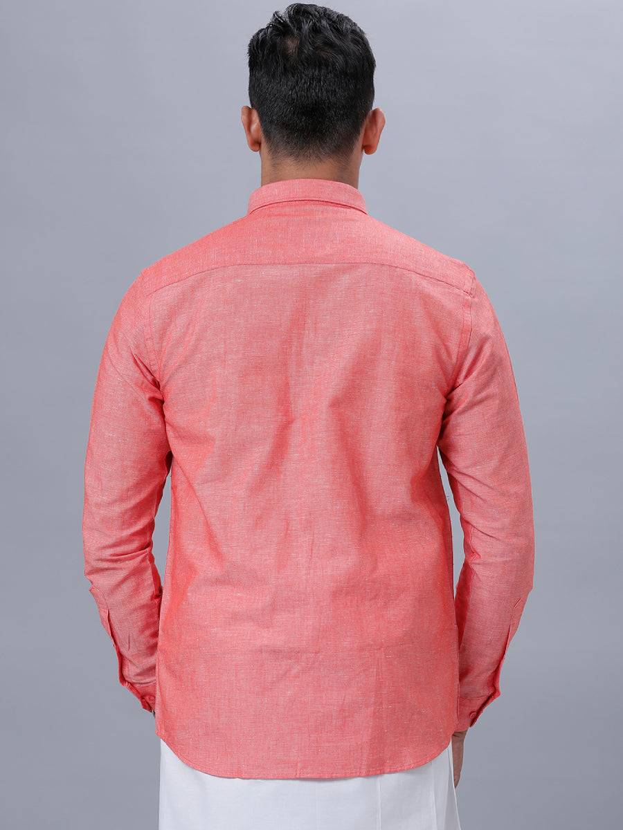Mens Linen Cotton Formal Shirt Full Sleeves Pink LF5-Back view