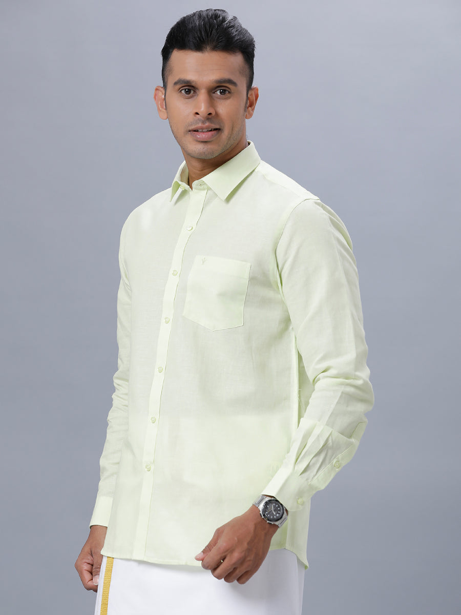 Mens Linen Cotton Formal Shirt Full Sleeves Light Green LF3-Front view