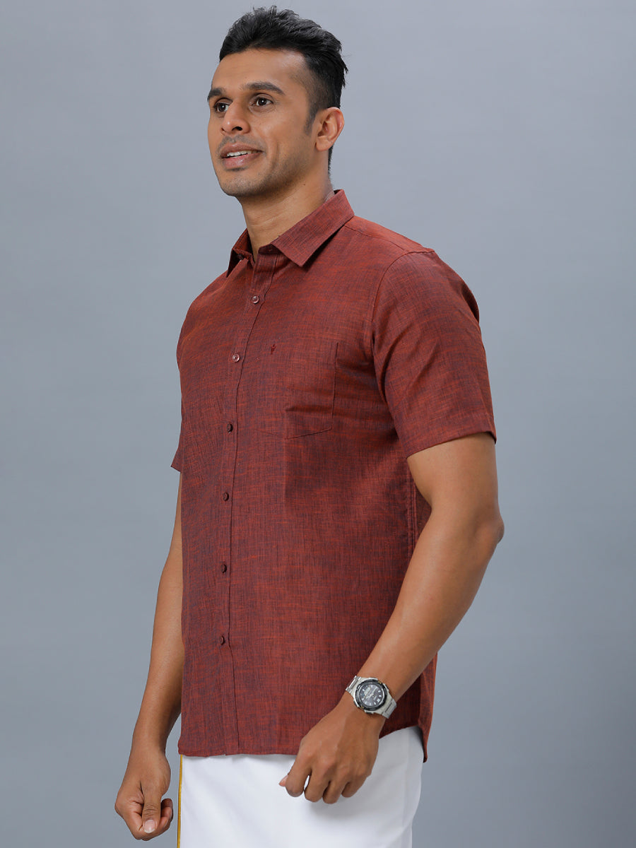 Mens Cotton Blended Formal Shirt Half Sleeves Maroon T12 CK10-Side alternative view