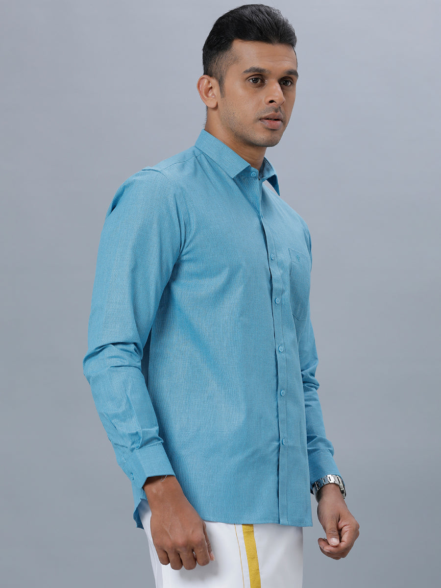 Mens Cotton Formal Full Sleeves Blue Shirt T1 GC14-Side view