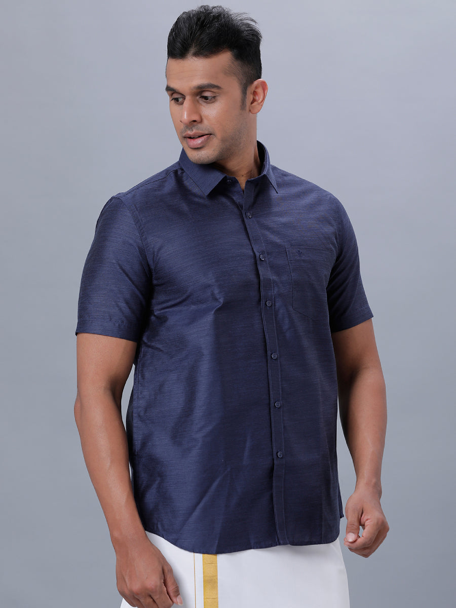 Mens Formal Shirt Half Sleeves Deep Blue T29 TE5-Front view