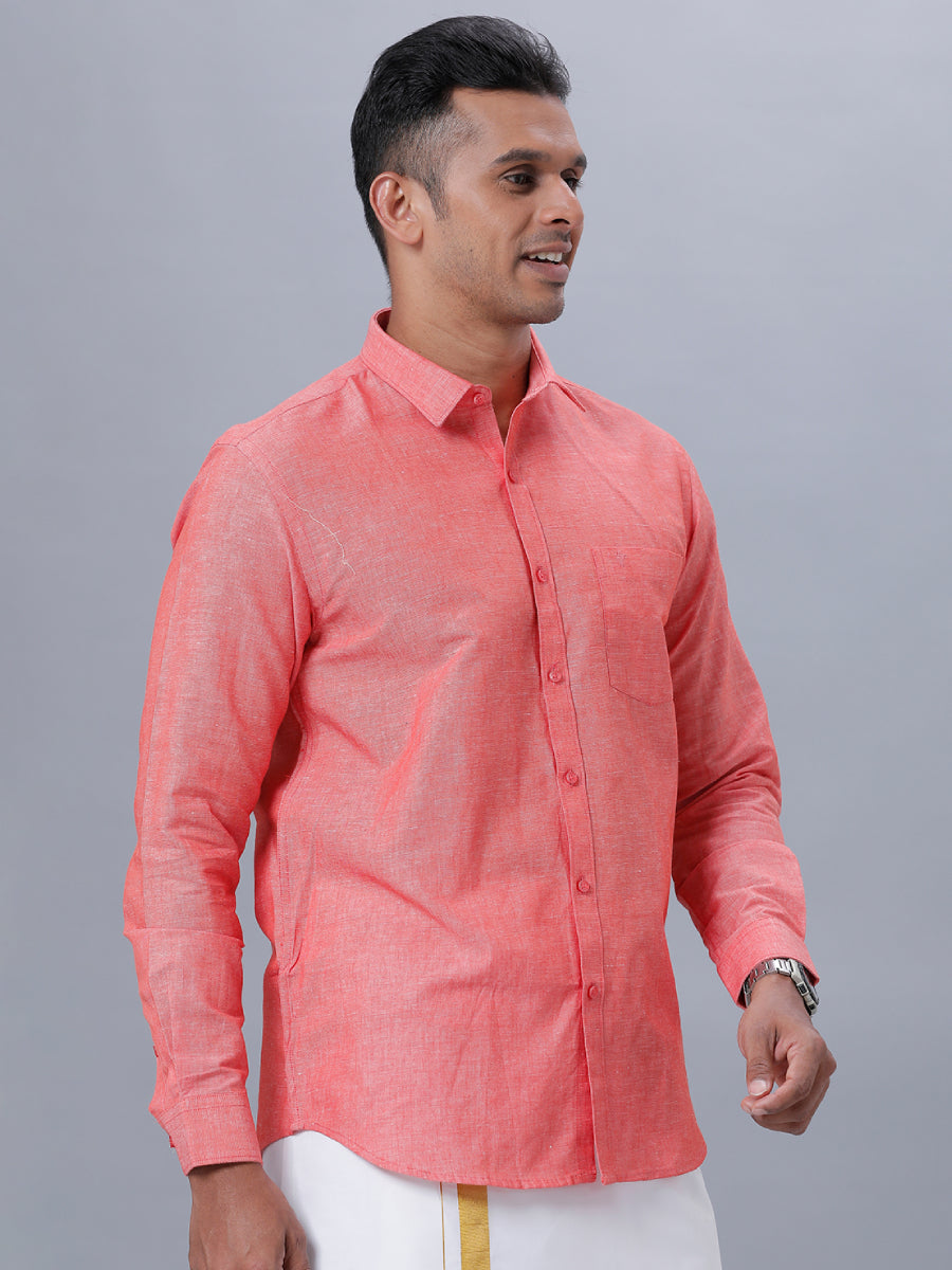 Mens Linen Cotton Formal Shirt Full Sleeves Pink LF5-Side view