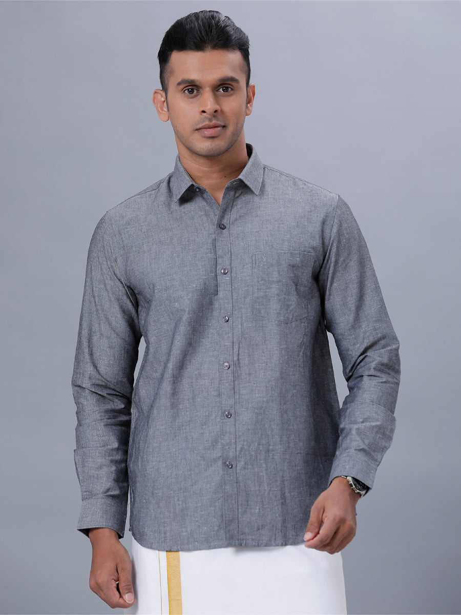 Mens Linen Cotton Formal Shirt Full Sleeves Grey LF7
