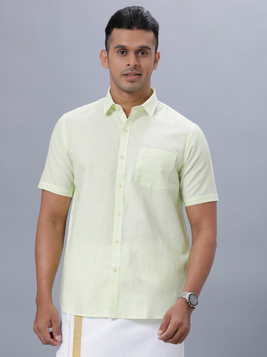 Mens Linen Cotton Formal Shirt Half Sleeves Light Green LF3-Front view