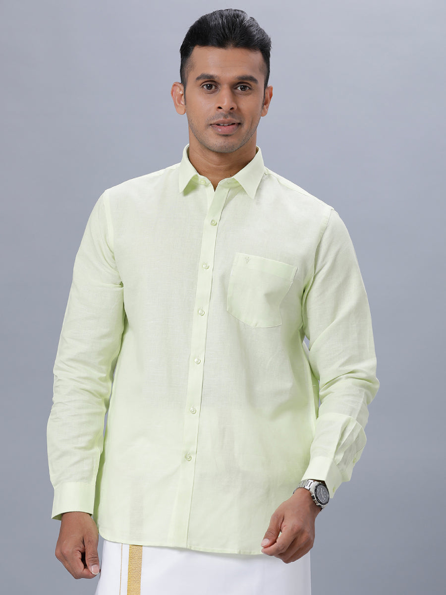 Mens Linen Cotton Formal Shirt Full Sleeves Light Green LF3
