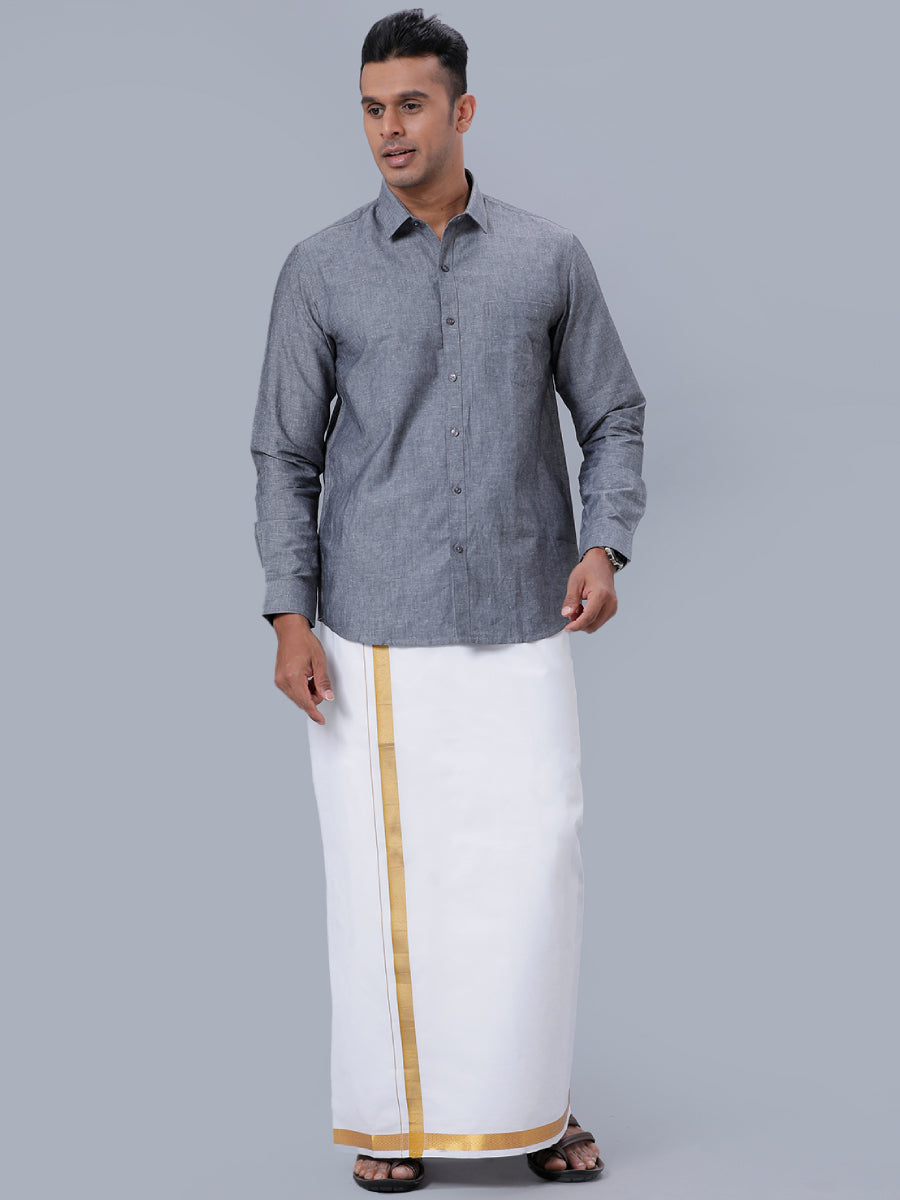 Mens Linen Cotton Formal Shirt Full Sleeves Grey LF7-Full view