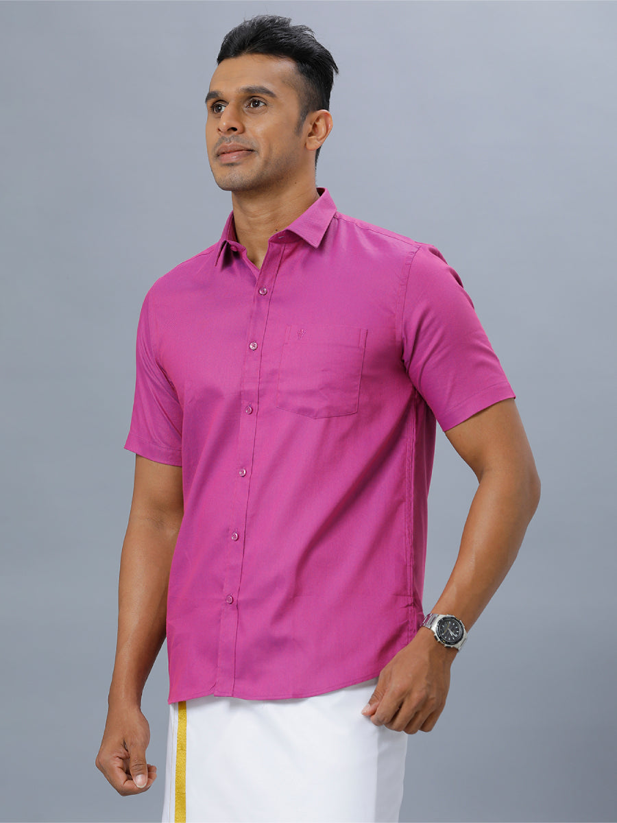 Mens Formal Shirt Half Sleeves Deep Pink T30 TF5-Side view