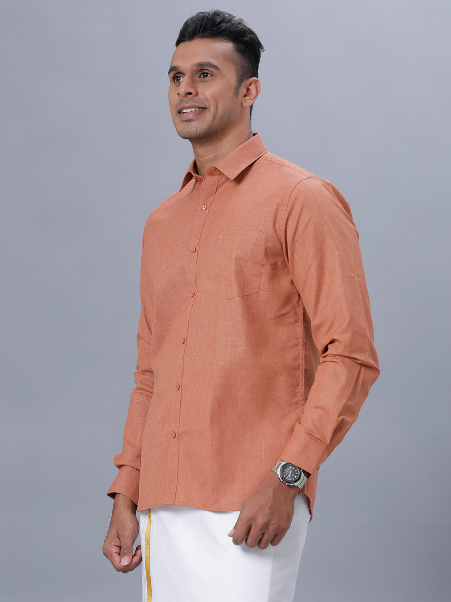 Mens Cotton Formal Shirt Full Sleeves Brown T1 GC18-Side view