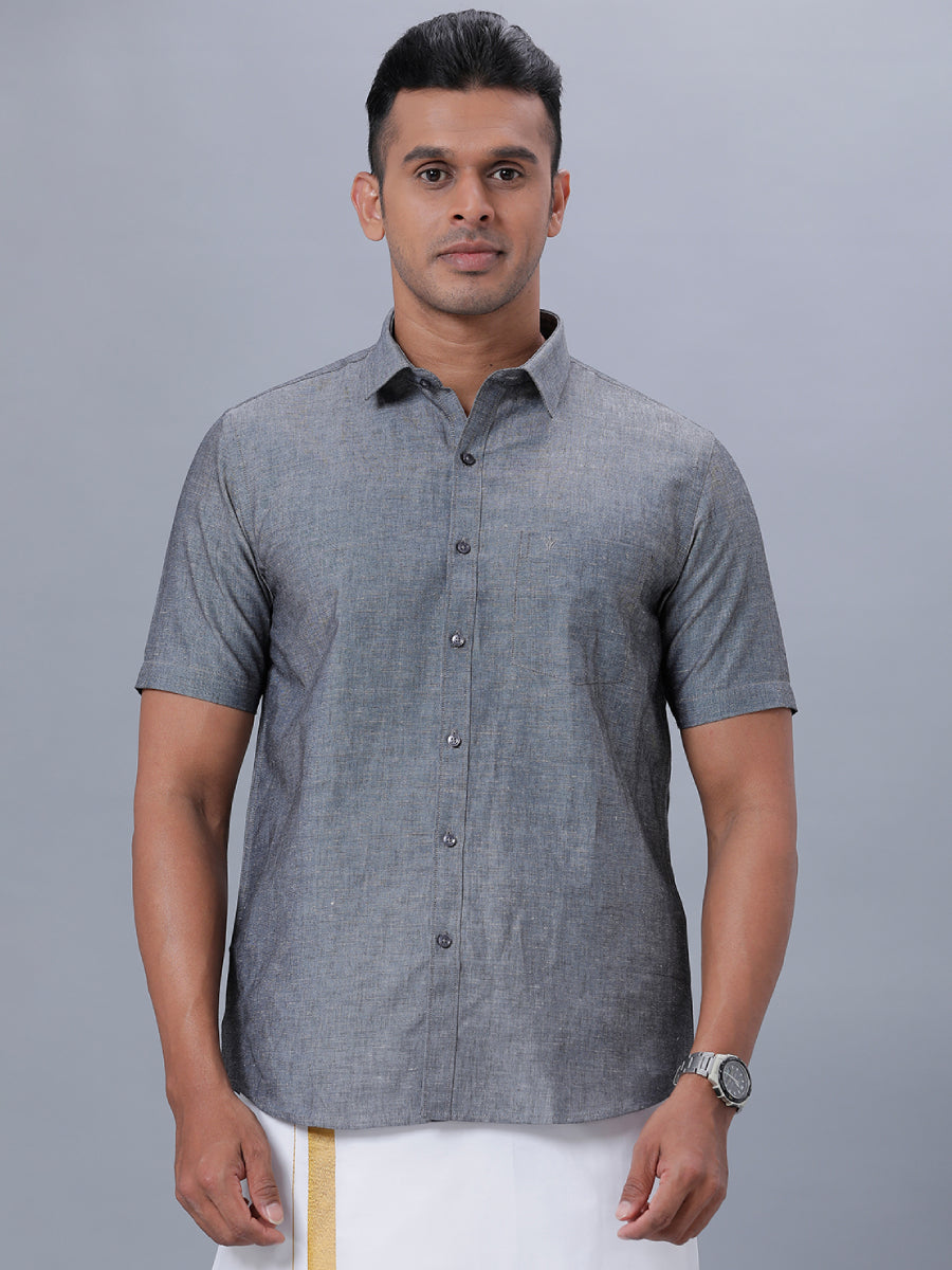 Mens Linen Cotton Formal Shirt Half Sleeves Grey LF7