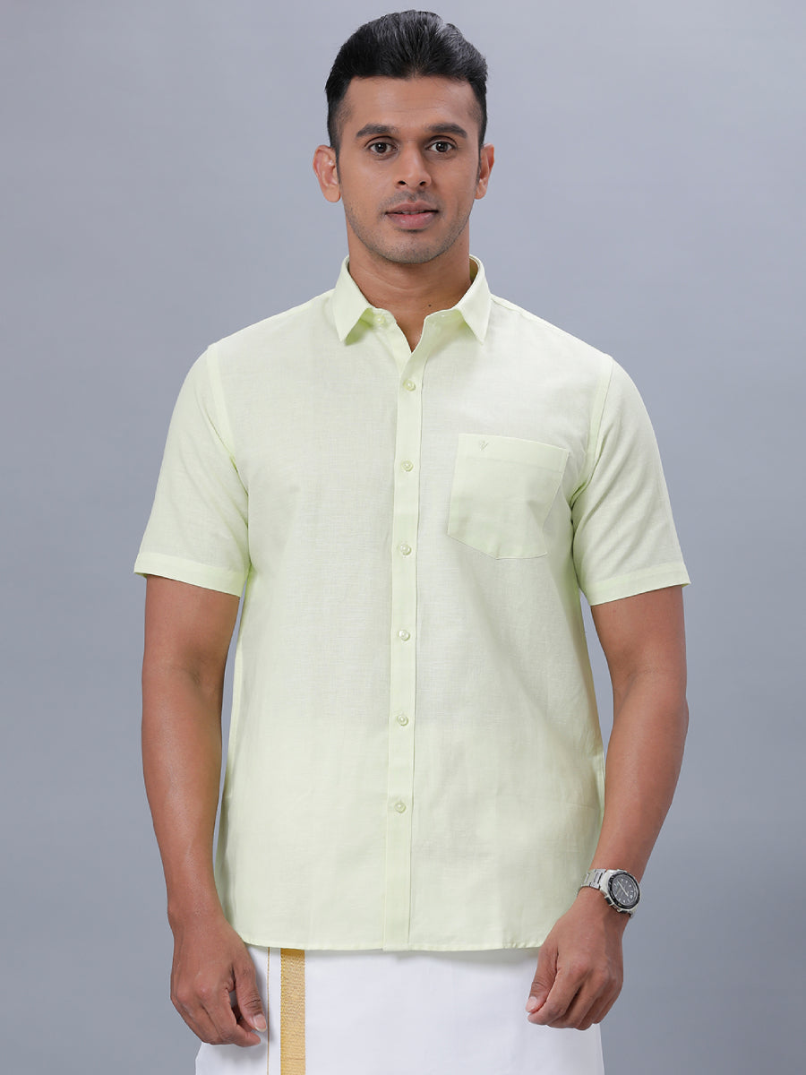 Mens Linen Cotton Formal Shirt Half Sleeves Light Green LF3