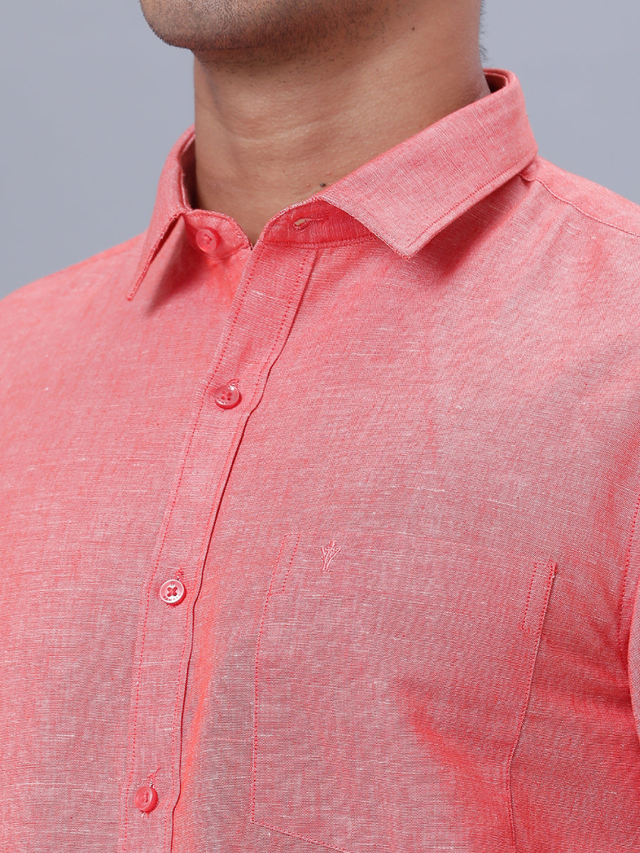 Mens Linen Cotton Formal Shirt Half Sleeves Pink LF5-Zoom view