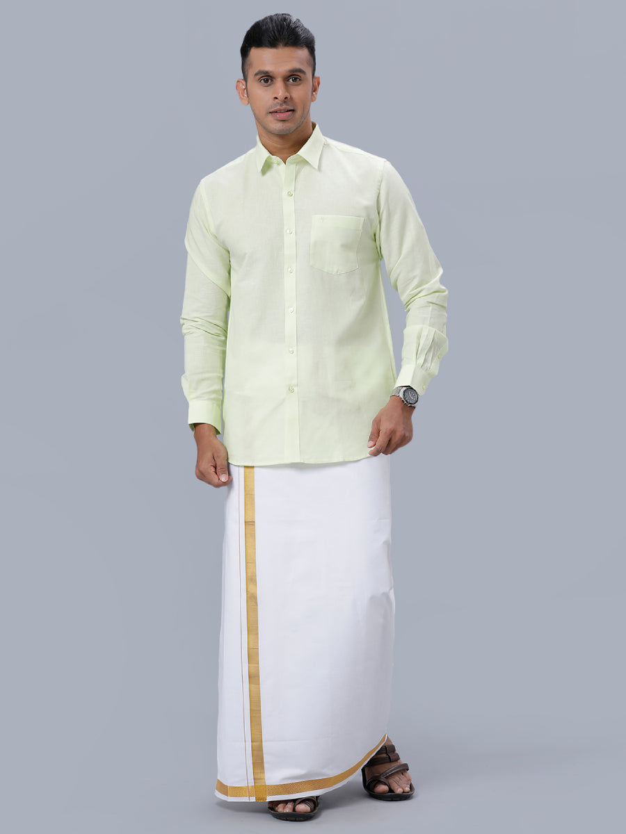Mens Linen Cotton Formal Shirt Full Sleeves Light Green LF3-Full view