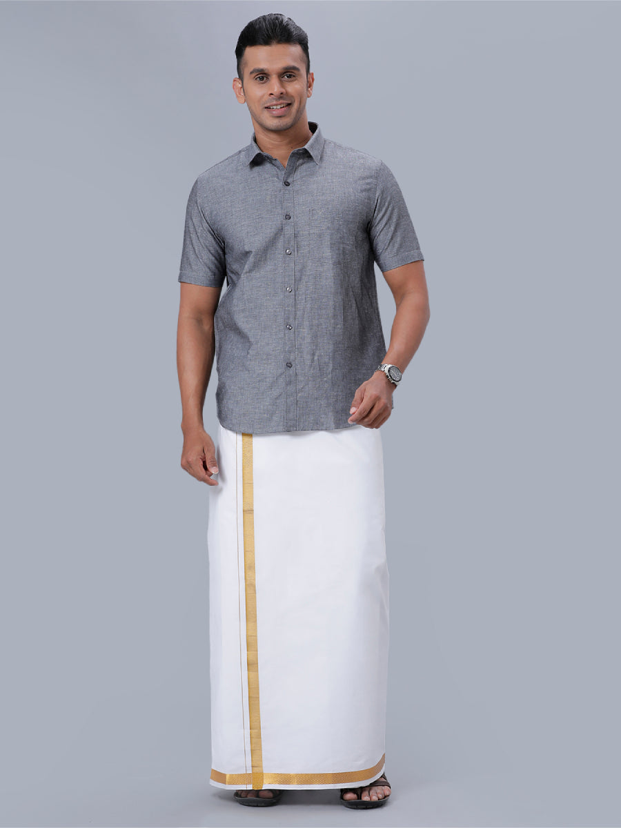 Mens Linen Cotton Formal Shirt Half Sleeves Grey LF7-Full view