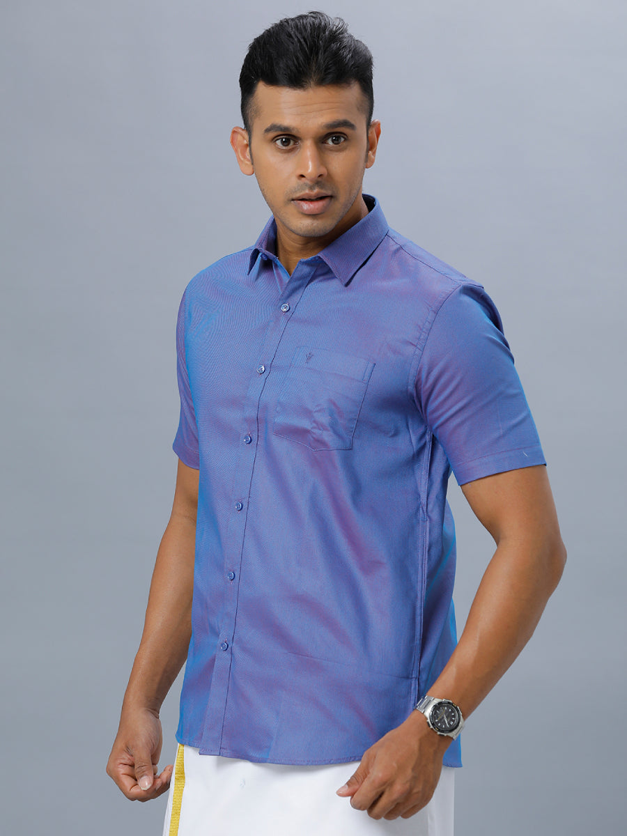 Mens Formal Shirt Half Sleeves Bright Purple T30 TF1-Side view