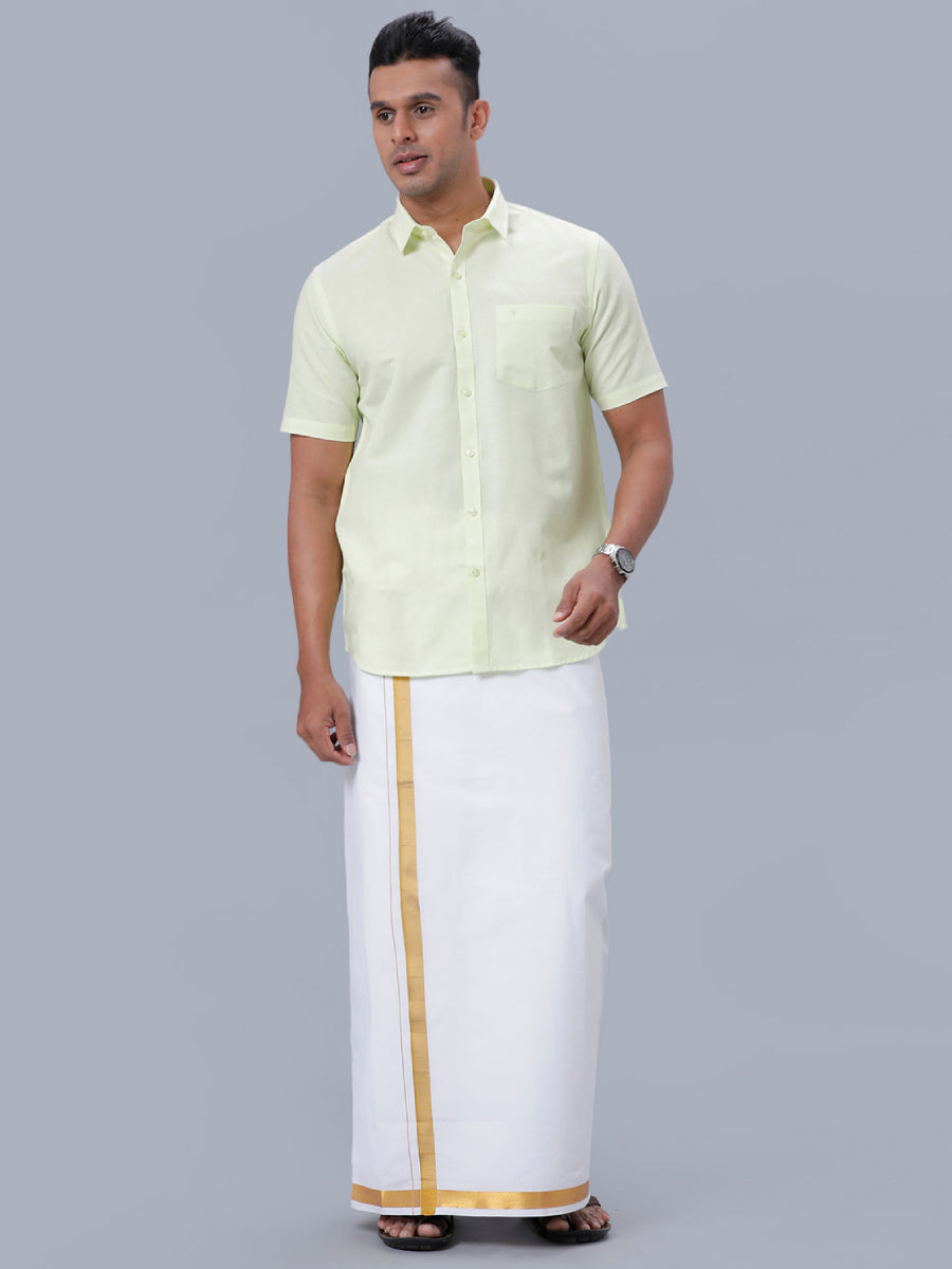 Mens Linen Cotton Formal Shirt Half Sleeves Light Green LF3-Full view