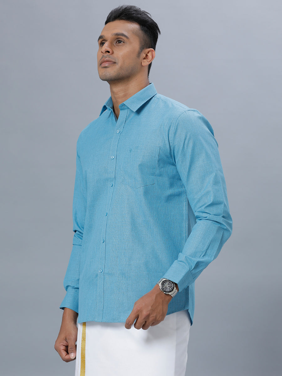 Mens Cotton Formal Full Sleeves Blue Shirt T1 GC14-Side alternative view