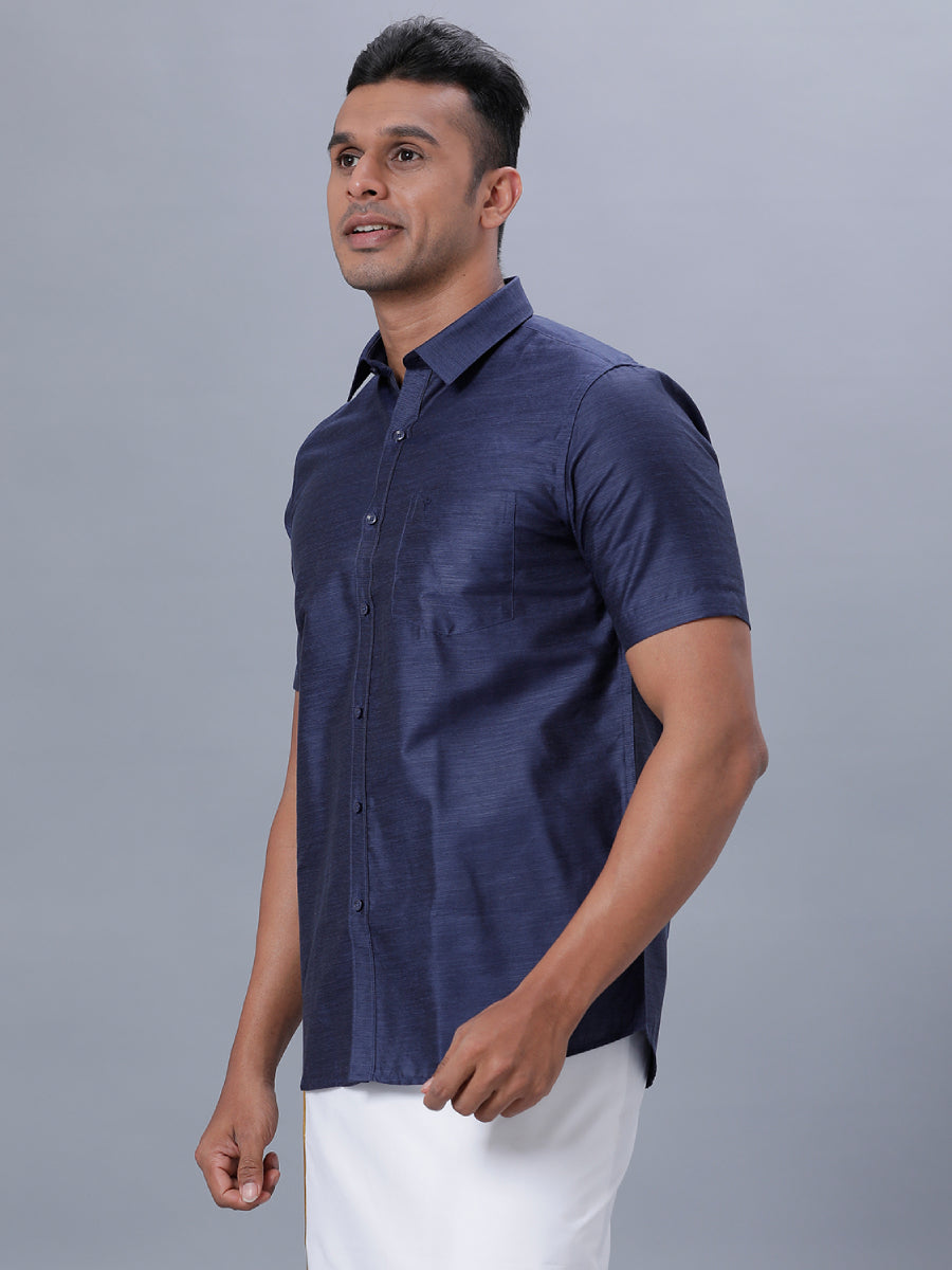 Mens Formal Shirt Half Sleeves Deep Blue T29 TE5-Side view